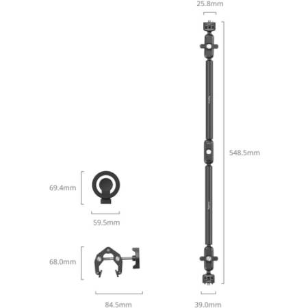 SmallRig 5626 - uchwyt biurkowy, ramię Magic Arm 67cm, klamra/zacisk w kształcie kraba - wymiary